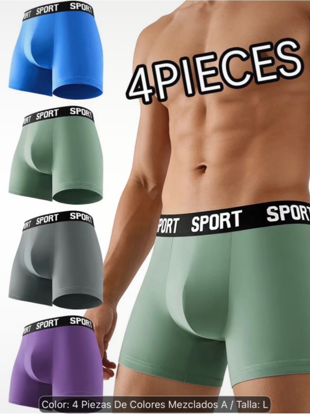 Sporto 4-Pack Boxer Briefs in Blue, Green, Gray & Purple